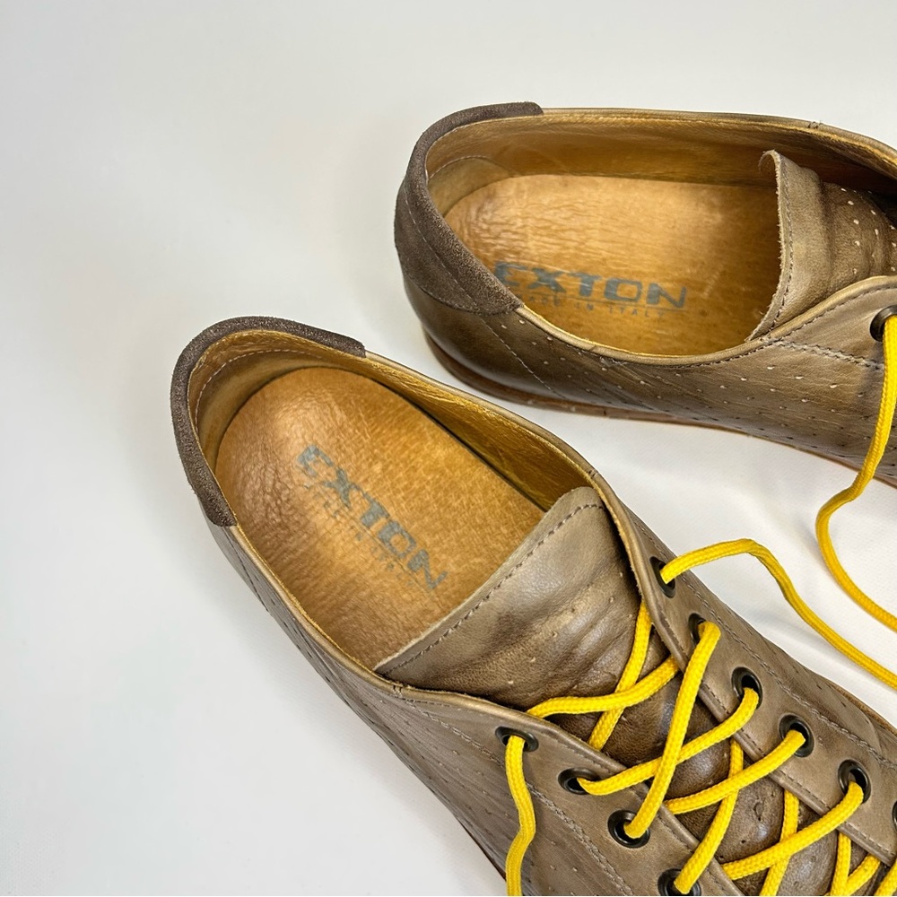 EXTON Italian Brown Leather Men's Loafers Yellow Sole Laces Euro 45 (USA 11) - Picture 2 of 12